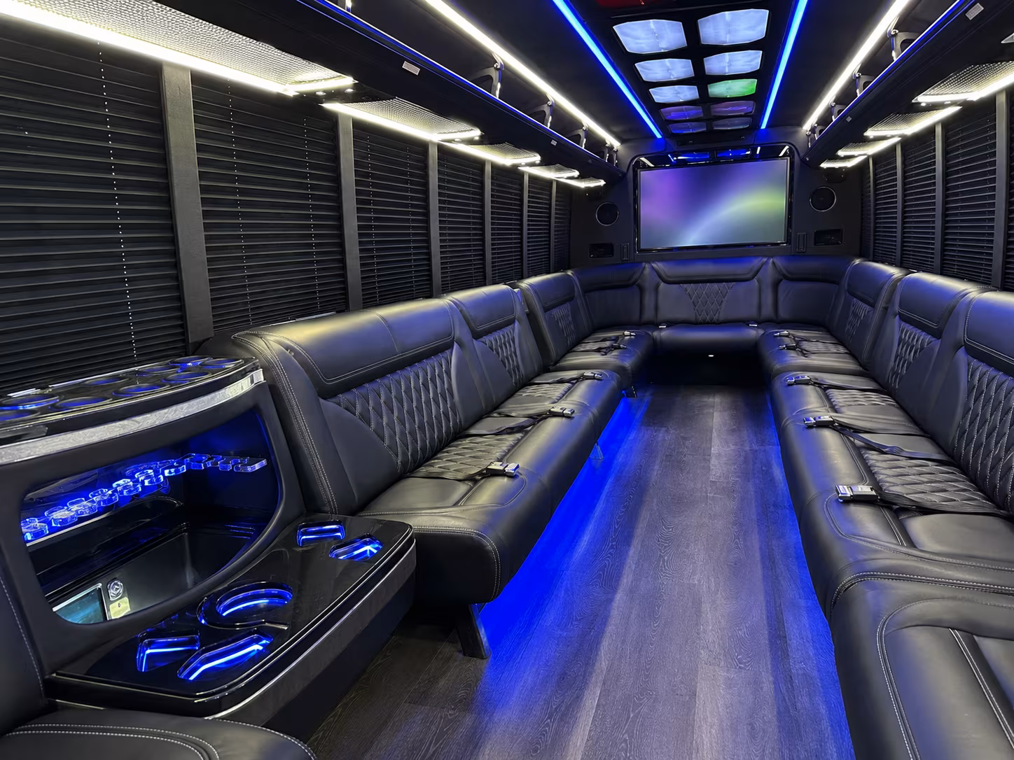 billings 20 passenger party bus inside