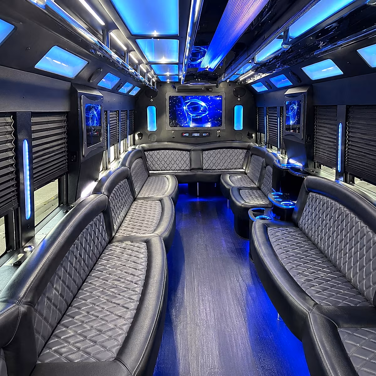 billings 50 passenger party bus interior